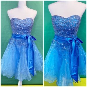Blue strapless gown